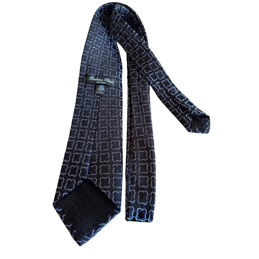 Barbara Blank‎ Black Blue Geometric Silk Neck Tie